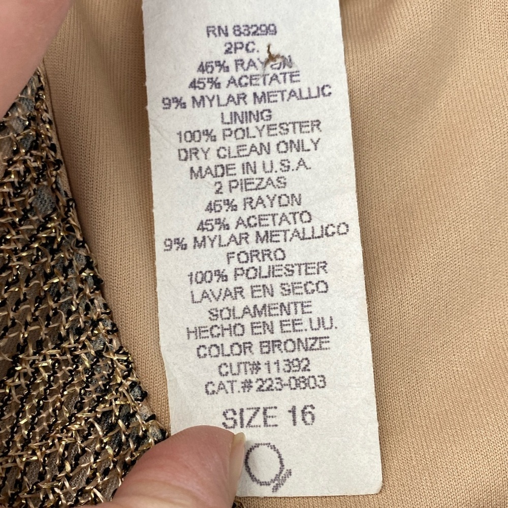 Vintage 80s Gold Bodycon XL Dress Crochet Metallic Knit Lace Cocktail Party Boho - Picture 4 of 11